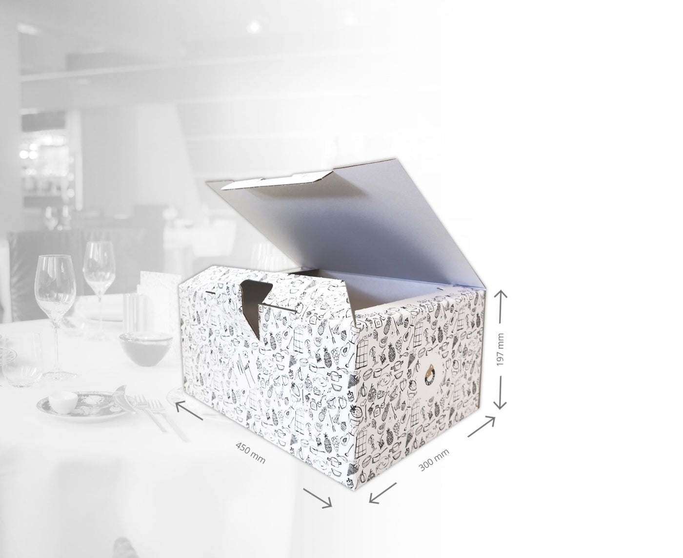 Dinerbox eigen ontwerp gemaakt van karton door Holbox 
Shopdirect 