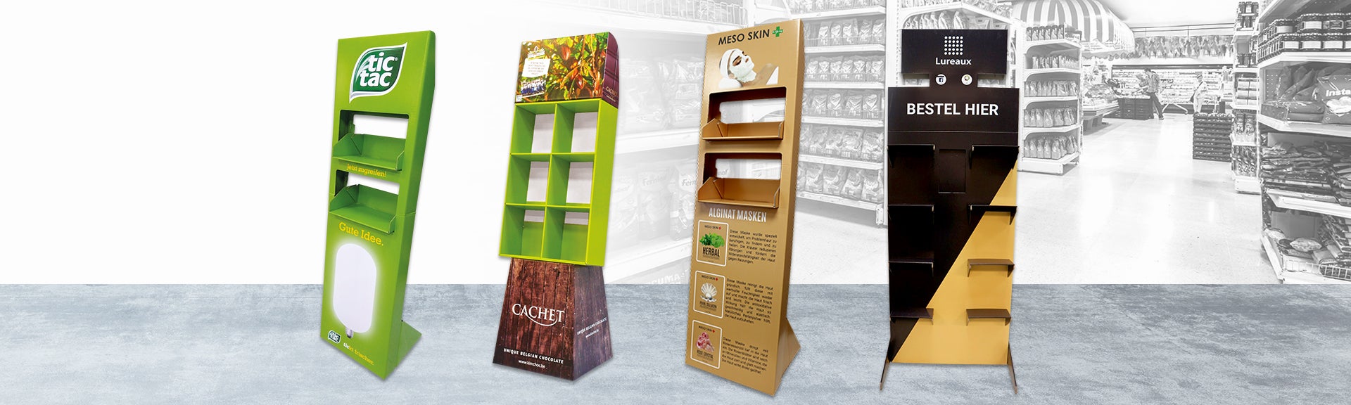 Vloerdisplays bestellen | Kartonnen Vloerdisplay | Holbox Shop Direct